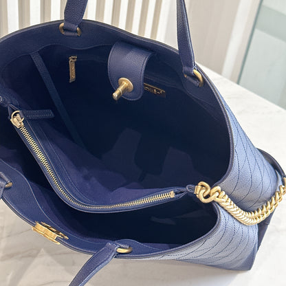 Chanel Caviar Stitched Large Shopping Tote Bag in Blue