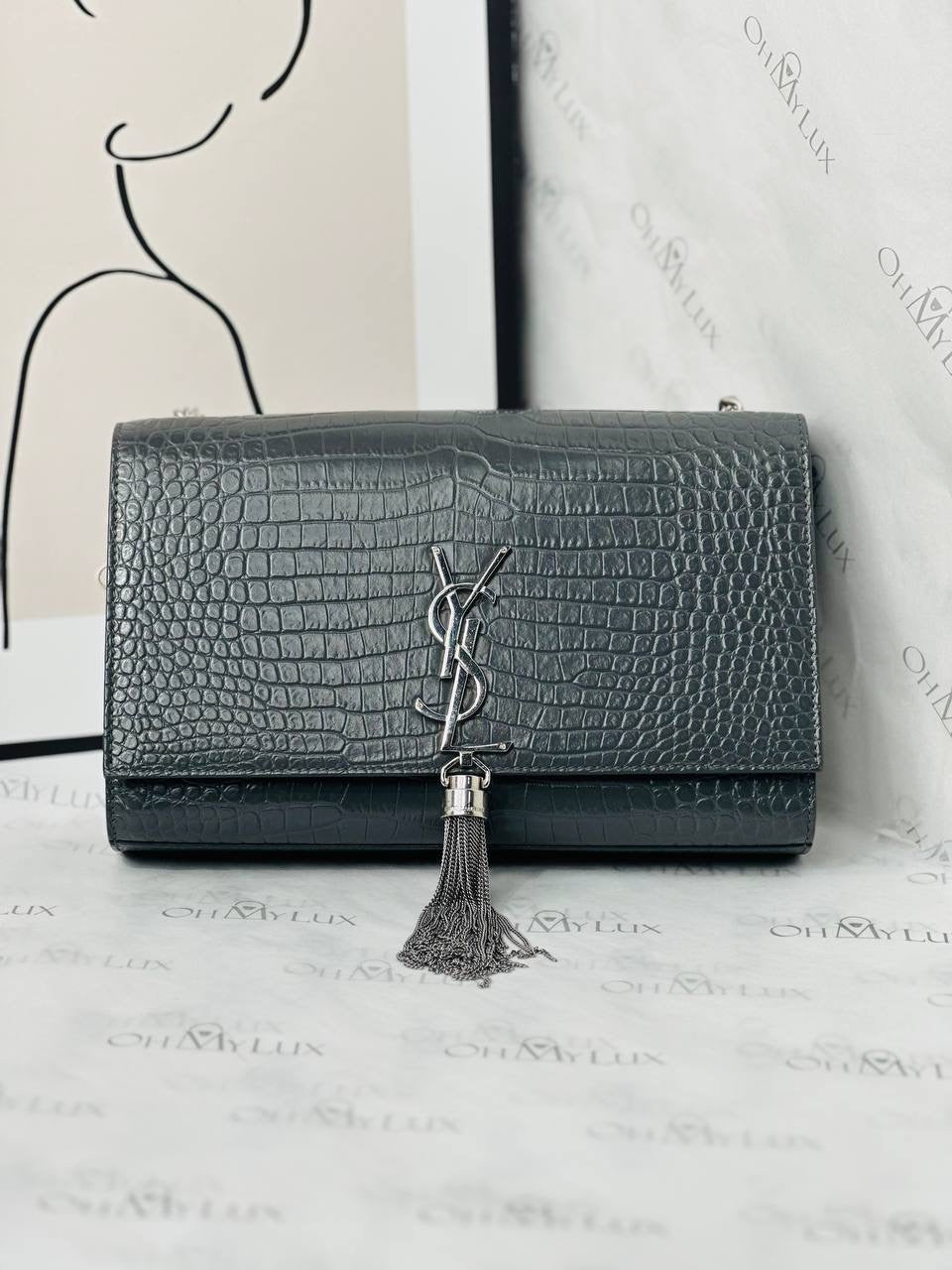 YSL Medium Kate With Tassel in Grey SHW