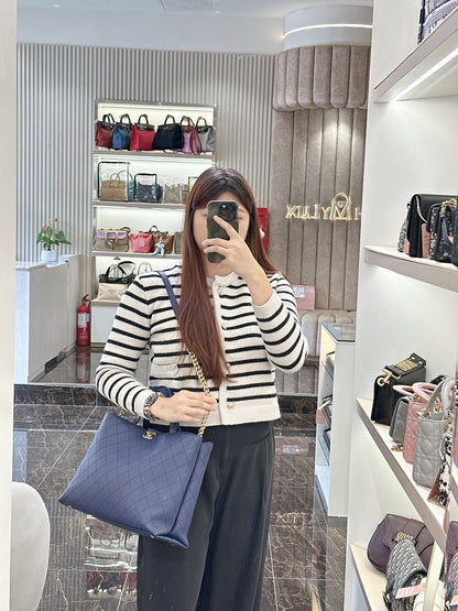 Chanel Caviar Stitched Large Shopping Tote Bag in Blue