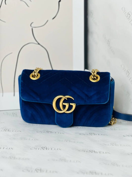 Gucci Marmont Mini Blue In Velvet