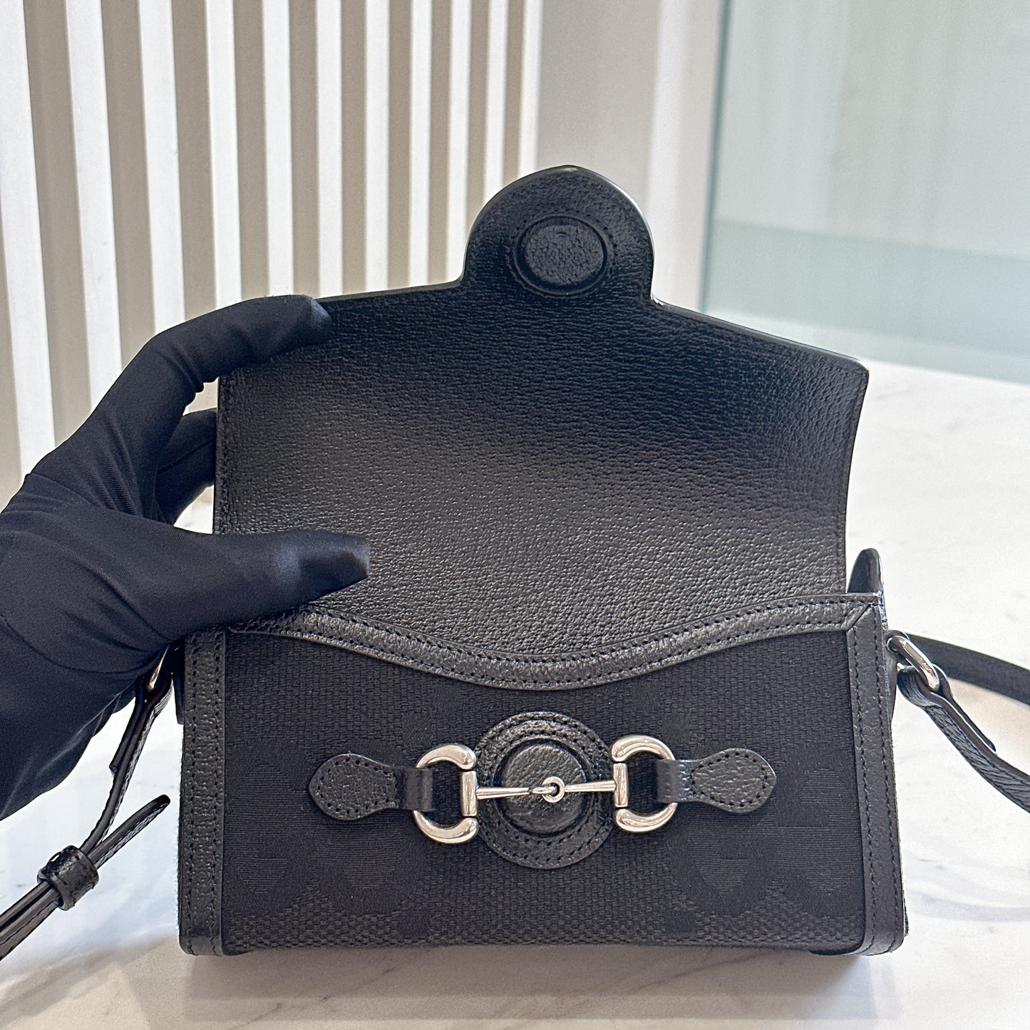 Gucci Mini Horsebit 1955 GG Jumbo in Black