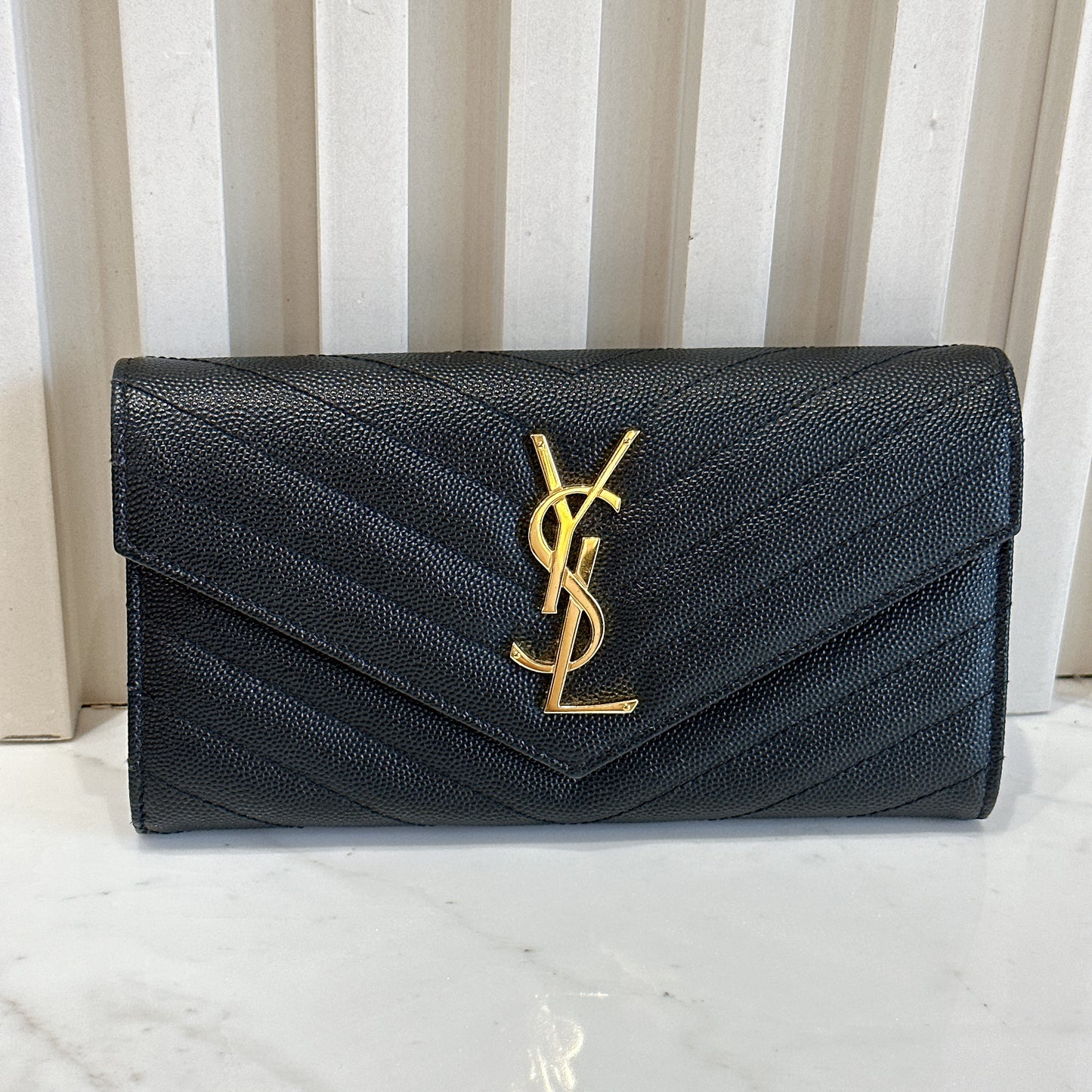 YSL Cassandra Flap Wallet in Black GHW