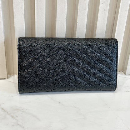 YSL Cassandra Flap Wallet in Black GHW