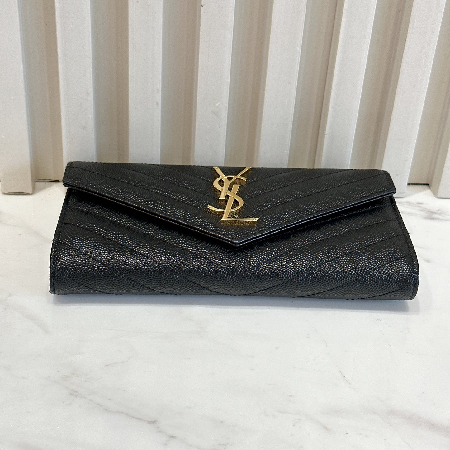 YSL Cassandra Flap Wallet in Black GHW