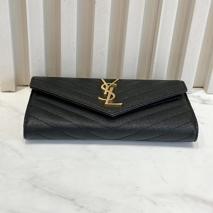 YSL Cassandra Flap Wallet in Black GHW