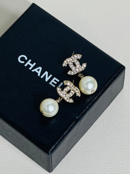Chanel CC Pearl Drop Earrings