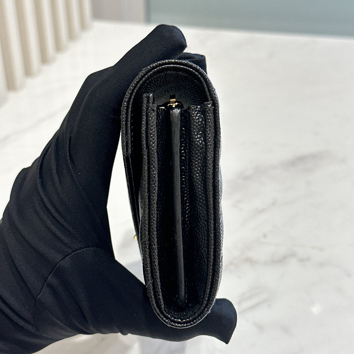 YSL Cassandra Flap Wallet in Black GHW