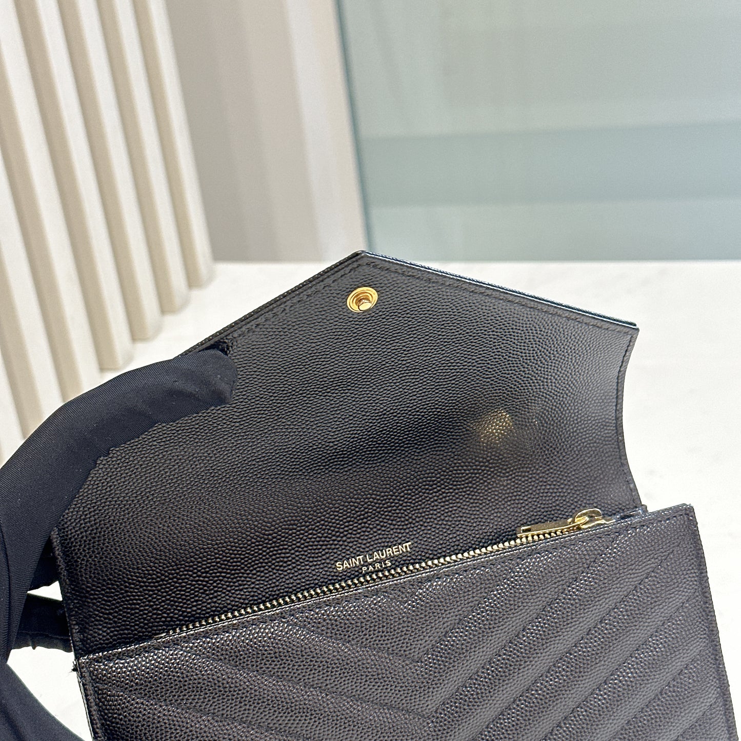 YSL Cassandra Flap Wallet in Black GHW