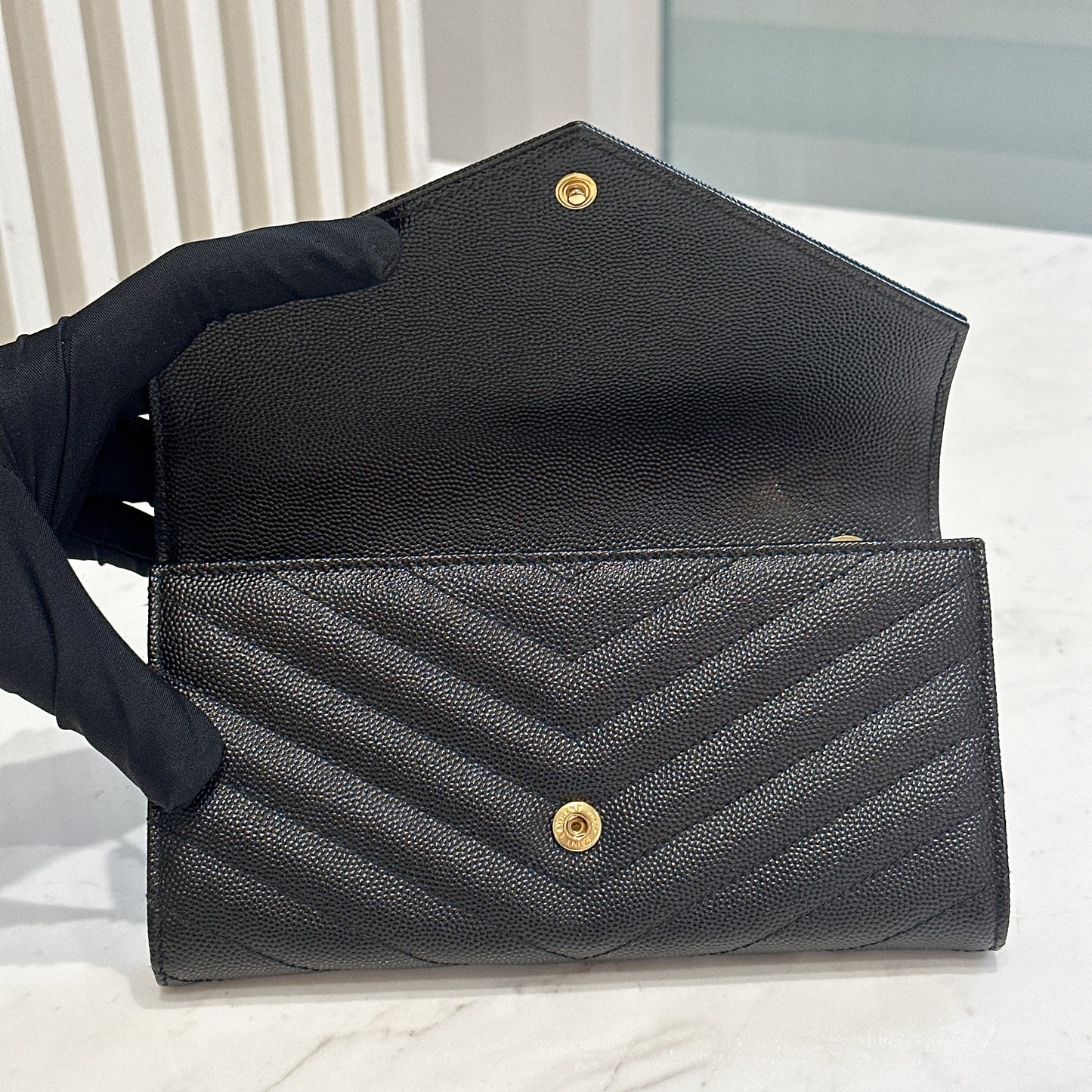 YSL Cassandra Flap Wallet in Black GHW