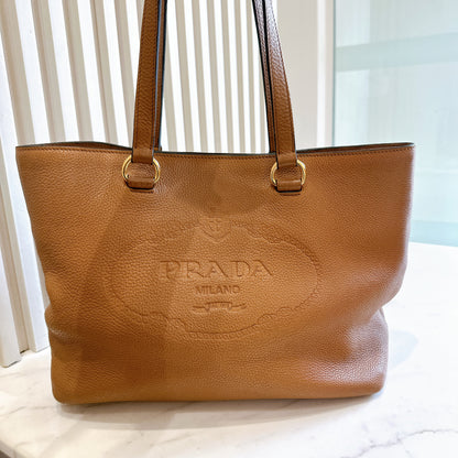 Prada Vitello Daino Tote in Brown Embossed leather