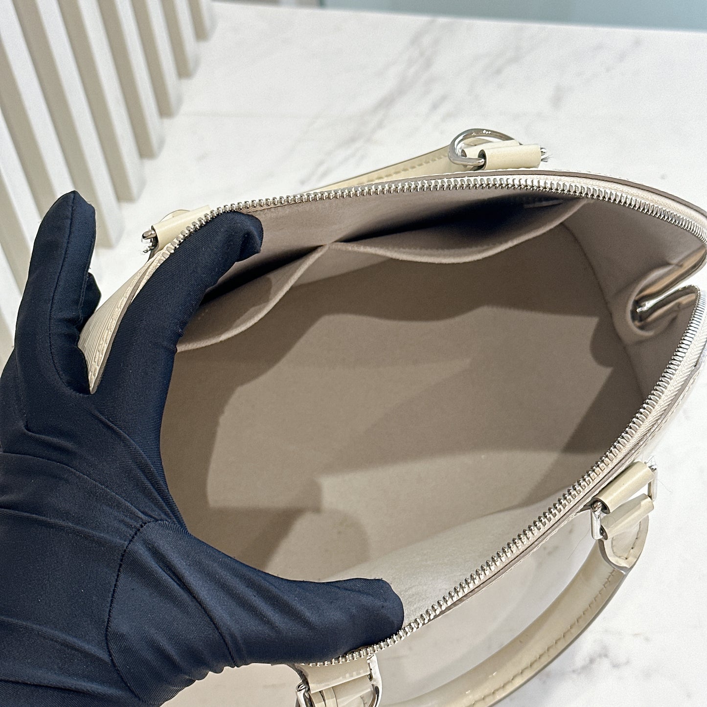 LV Epi Leather Alma PM in White