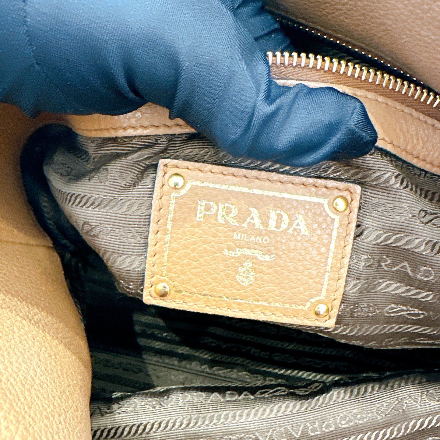 Prada Vitello Daino Tote in Brown Embossed leather