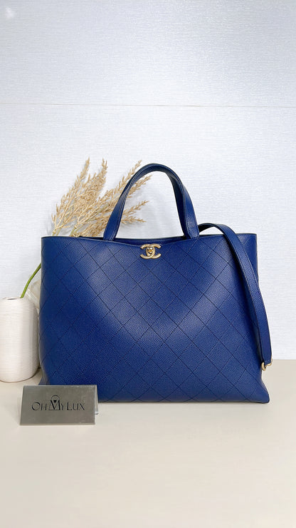 Chanel Caviar Stitched Large Shopping Tote Bag in Blue