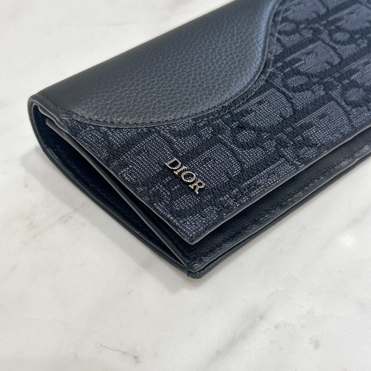 Dior Saddle Long Bi Fold Wallet Black