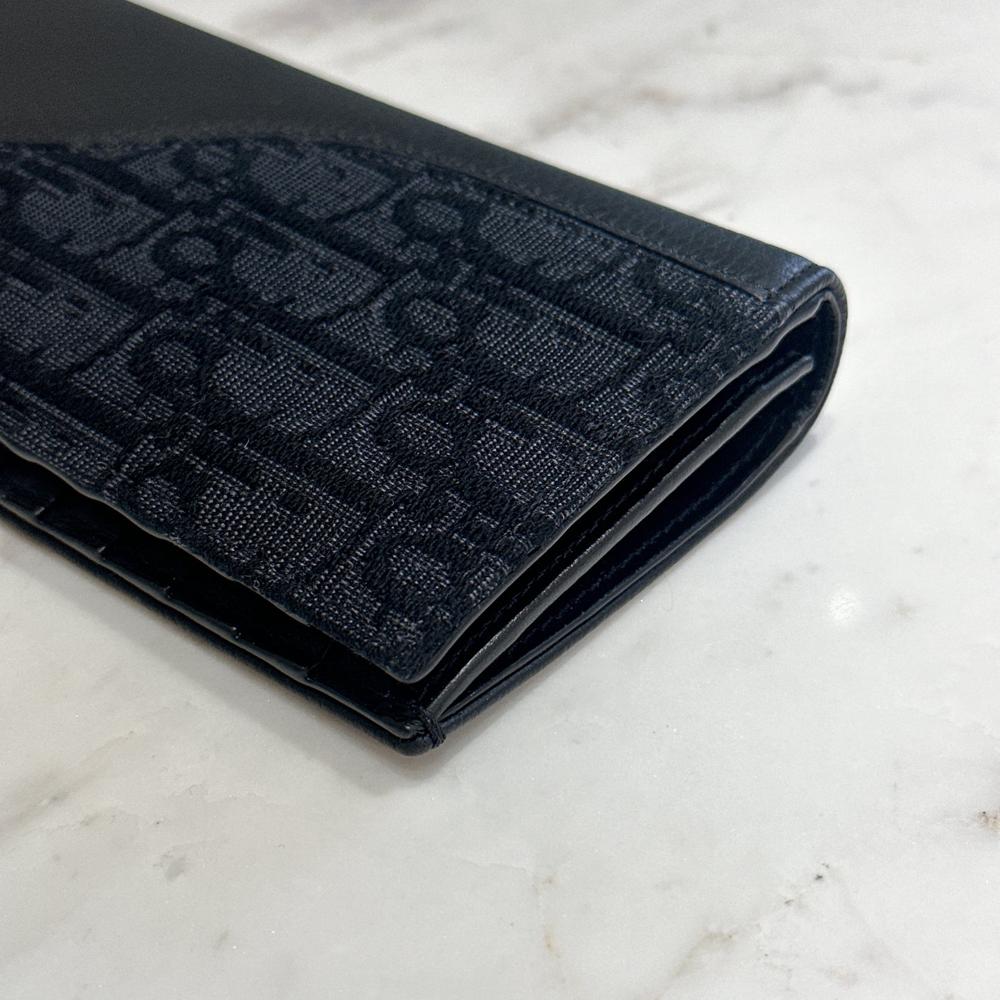 Dior Saddle Long Bi Fold Wallet Black