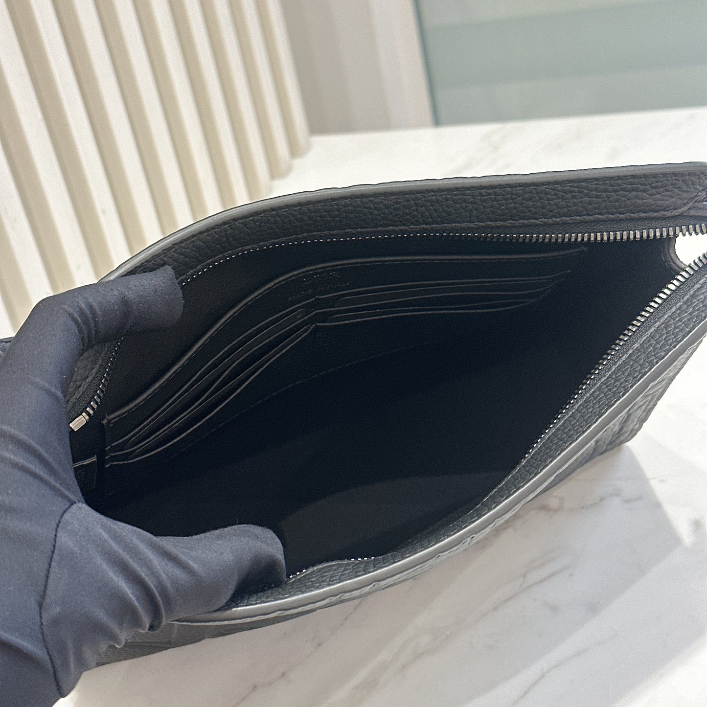 Dior A5 Triangle Pouch in Black Dior Gravity Leather