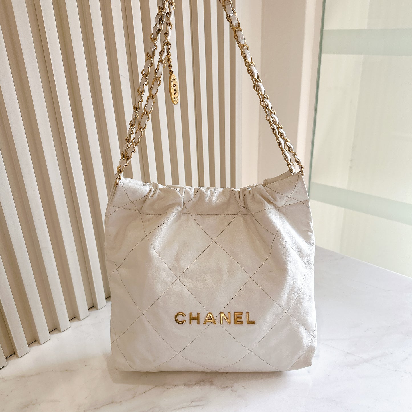 Chanel 22 Small White GHW