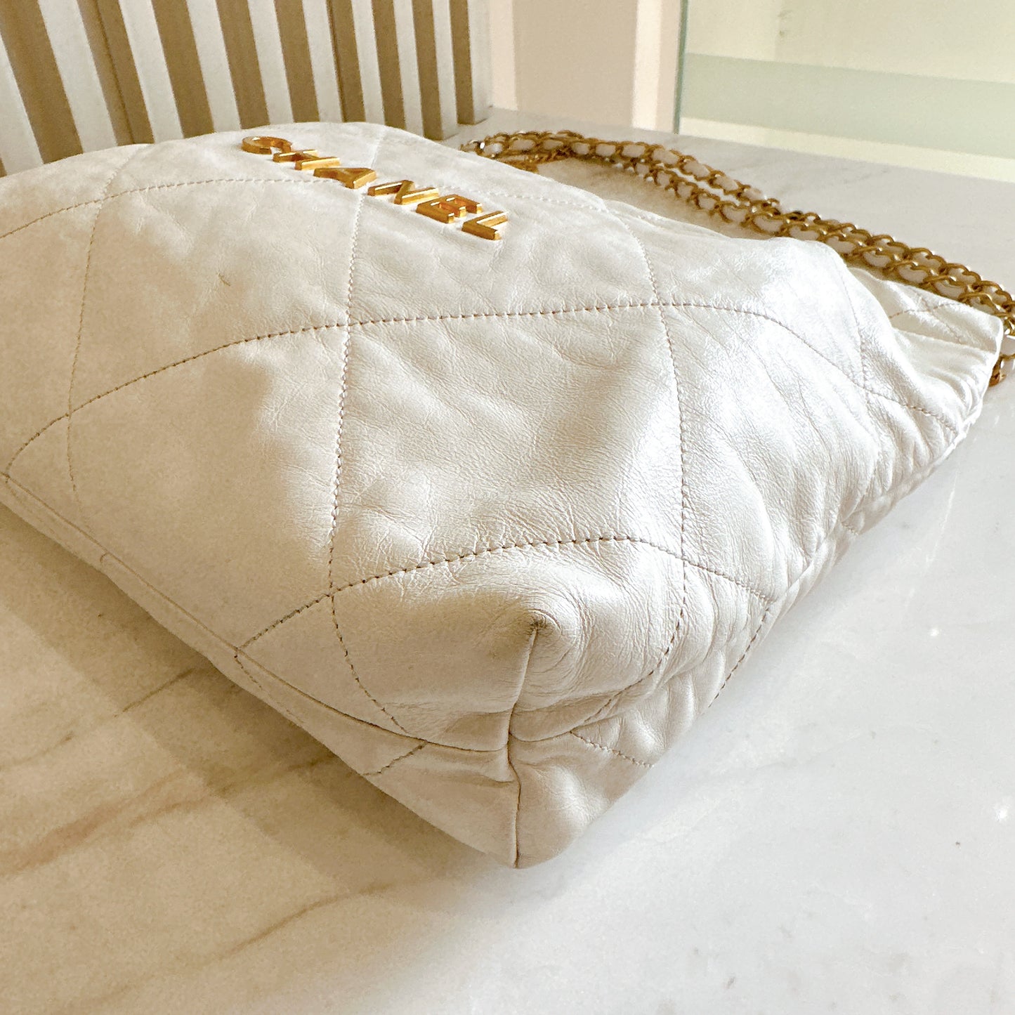 Chanel 22 Small White GHW