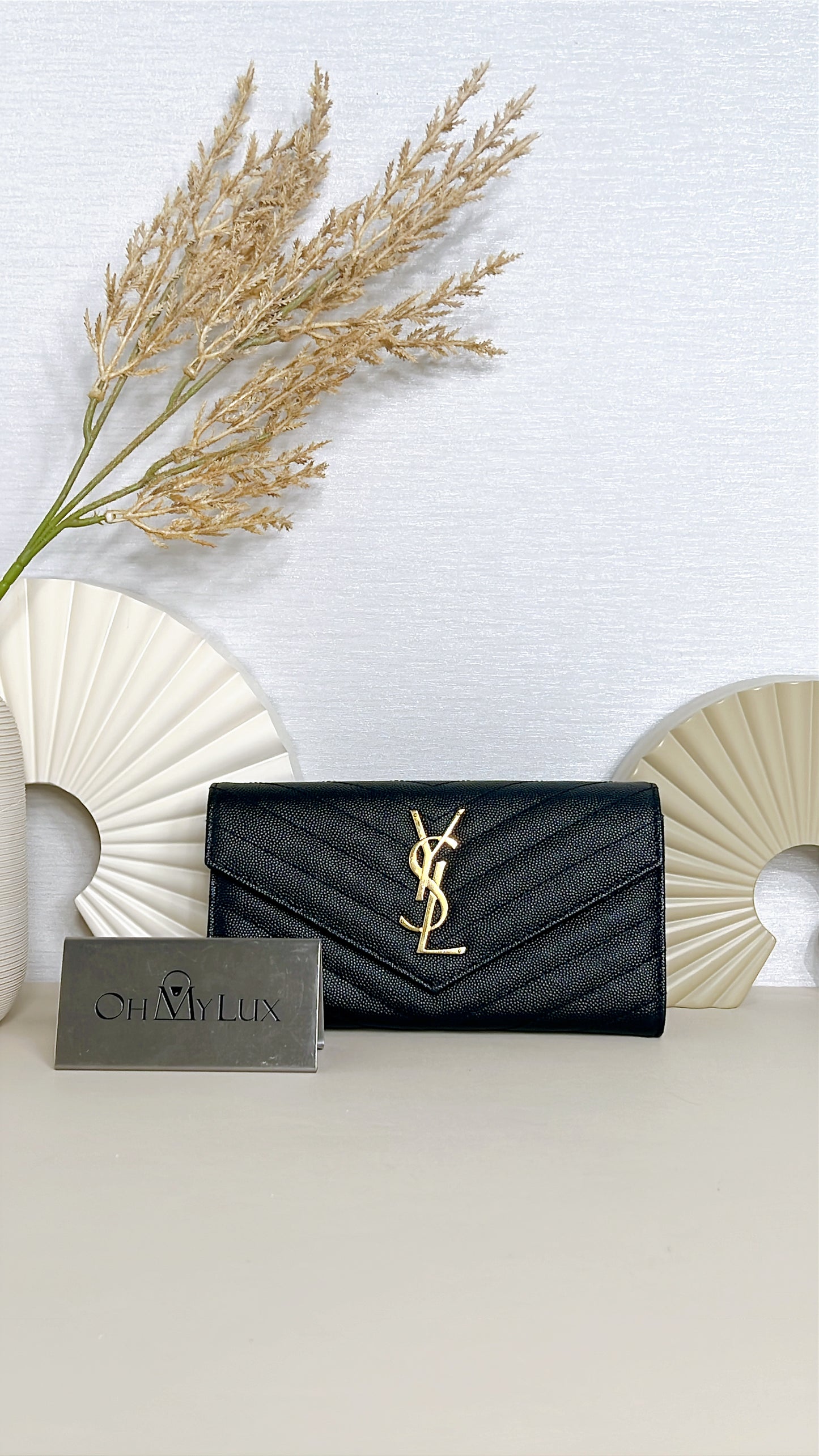 YSL Cassandra Flap Wallet in Black GHW