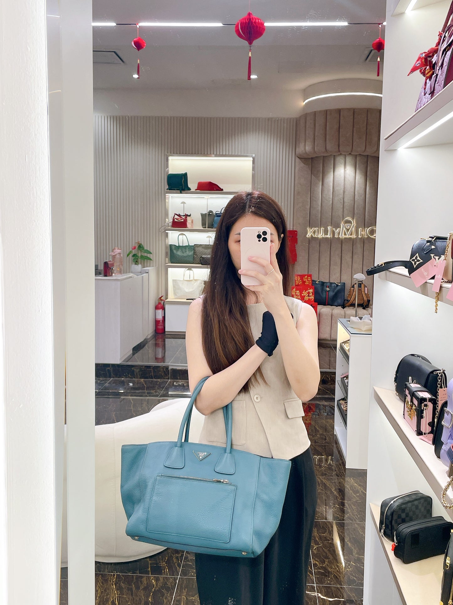 Prada Front Pocket Wing Convertible Tote in Blue