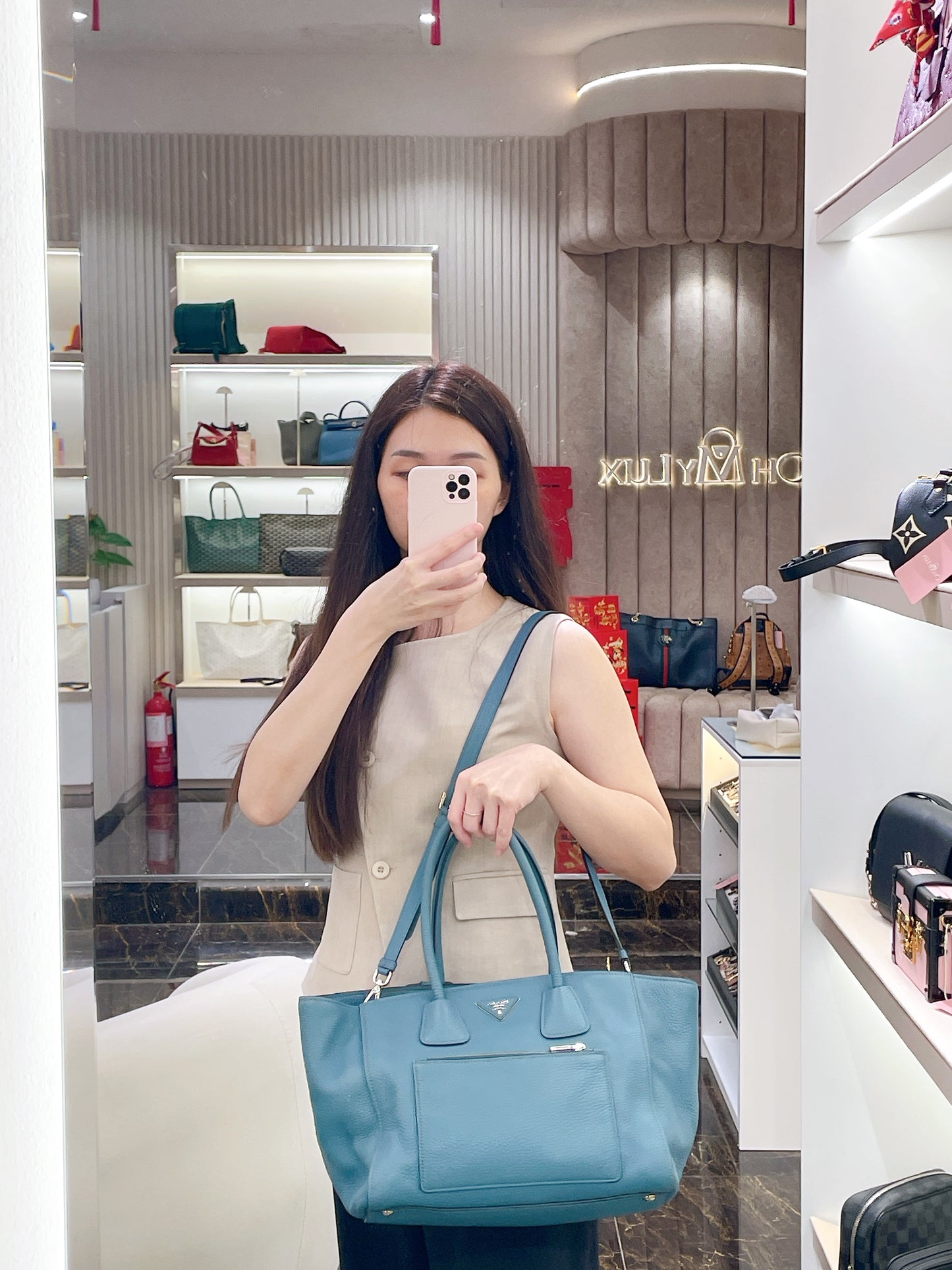 Prada Front Pocket Wing Convertible Tote in Blue