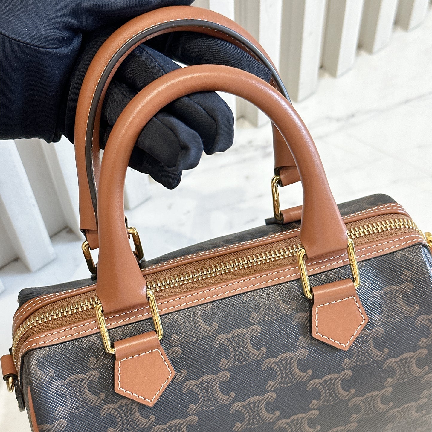 Celine Small Boston in Triomphe Canvas