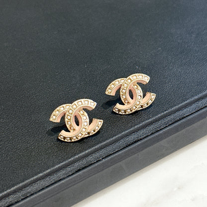 Chanel Pink Enamel CC Earring