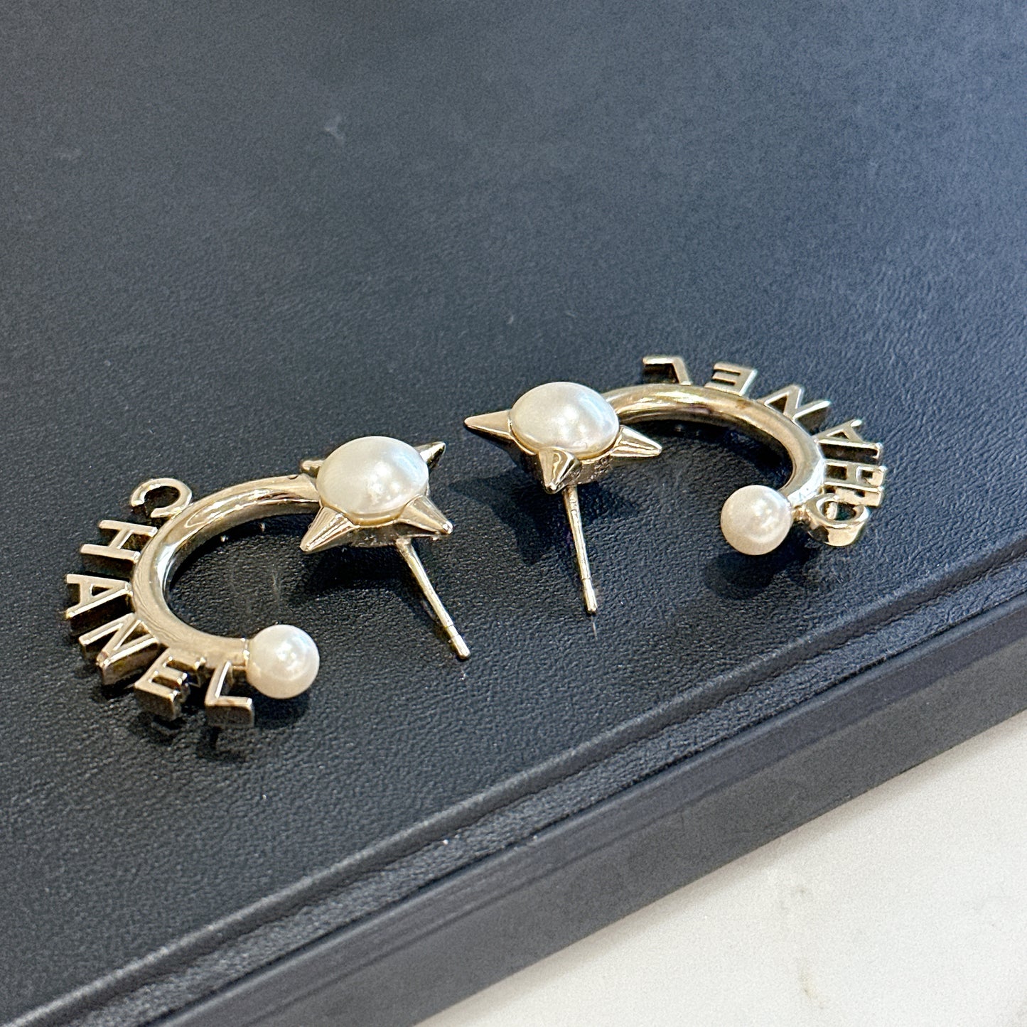 Chanel Pearl Logo Hoop Earring