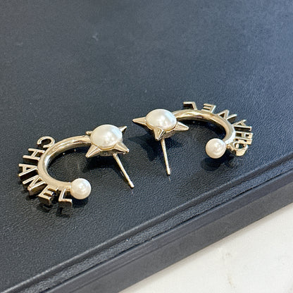 Chanel Pearl Logo Hoop Earring