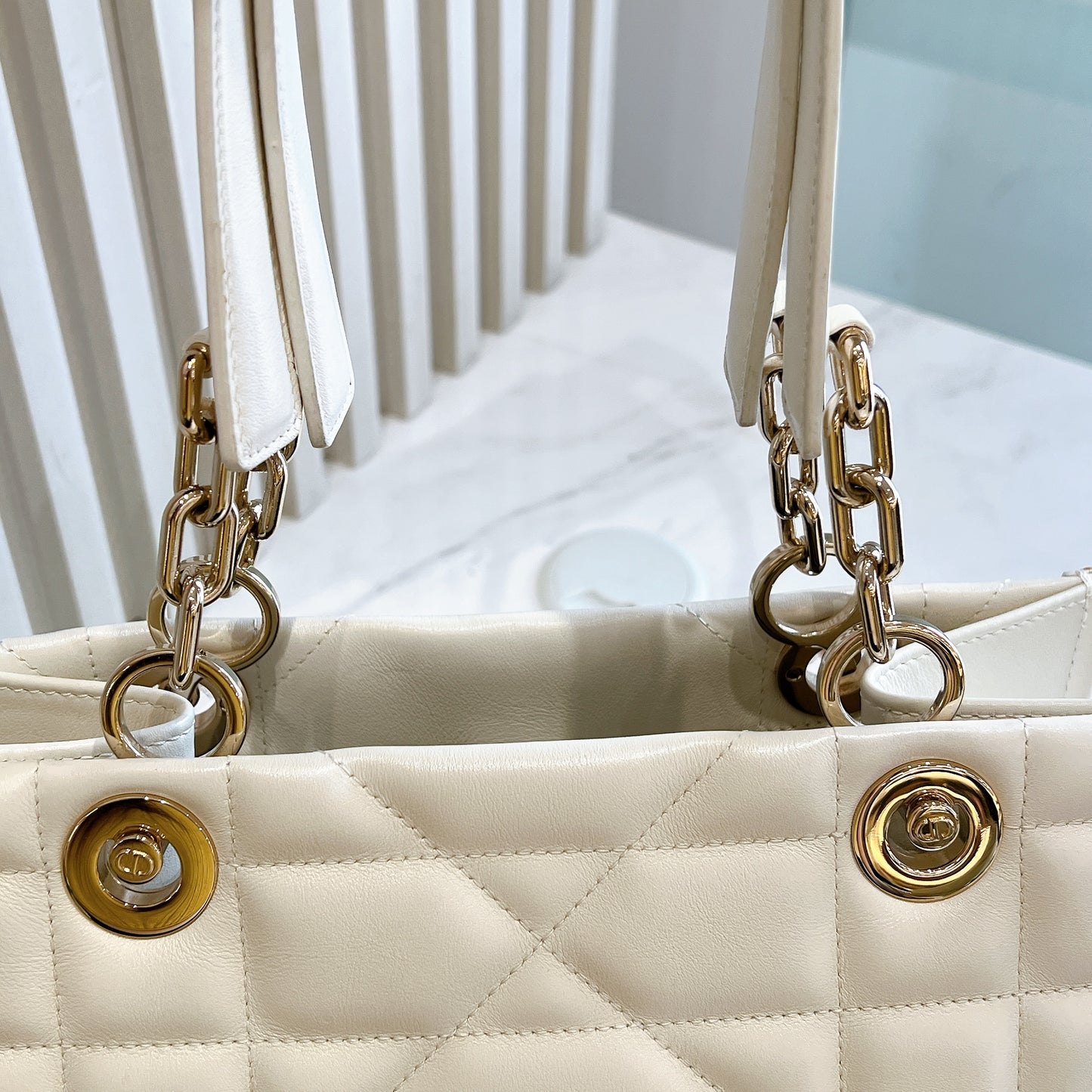 Dior Tote Bag Essential Archi Cannage White