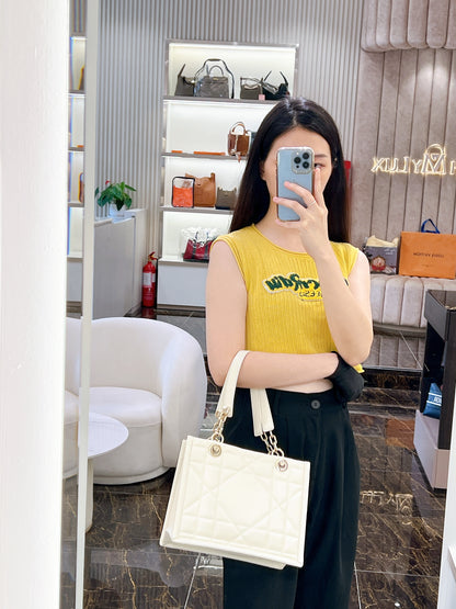 Dior Tote Bag Essential Archi Cannage White