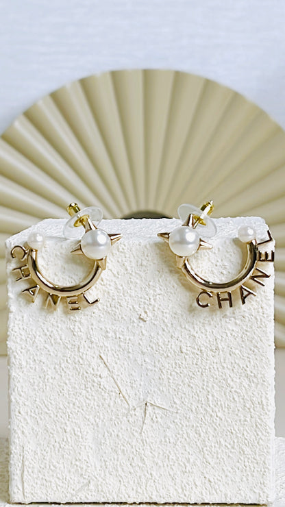 Chanel Pearl Logo Hoop Earring