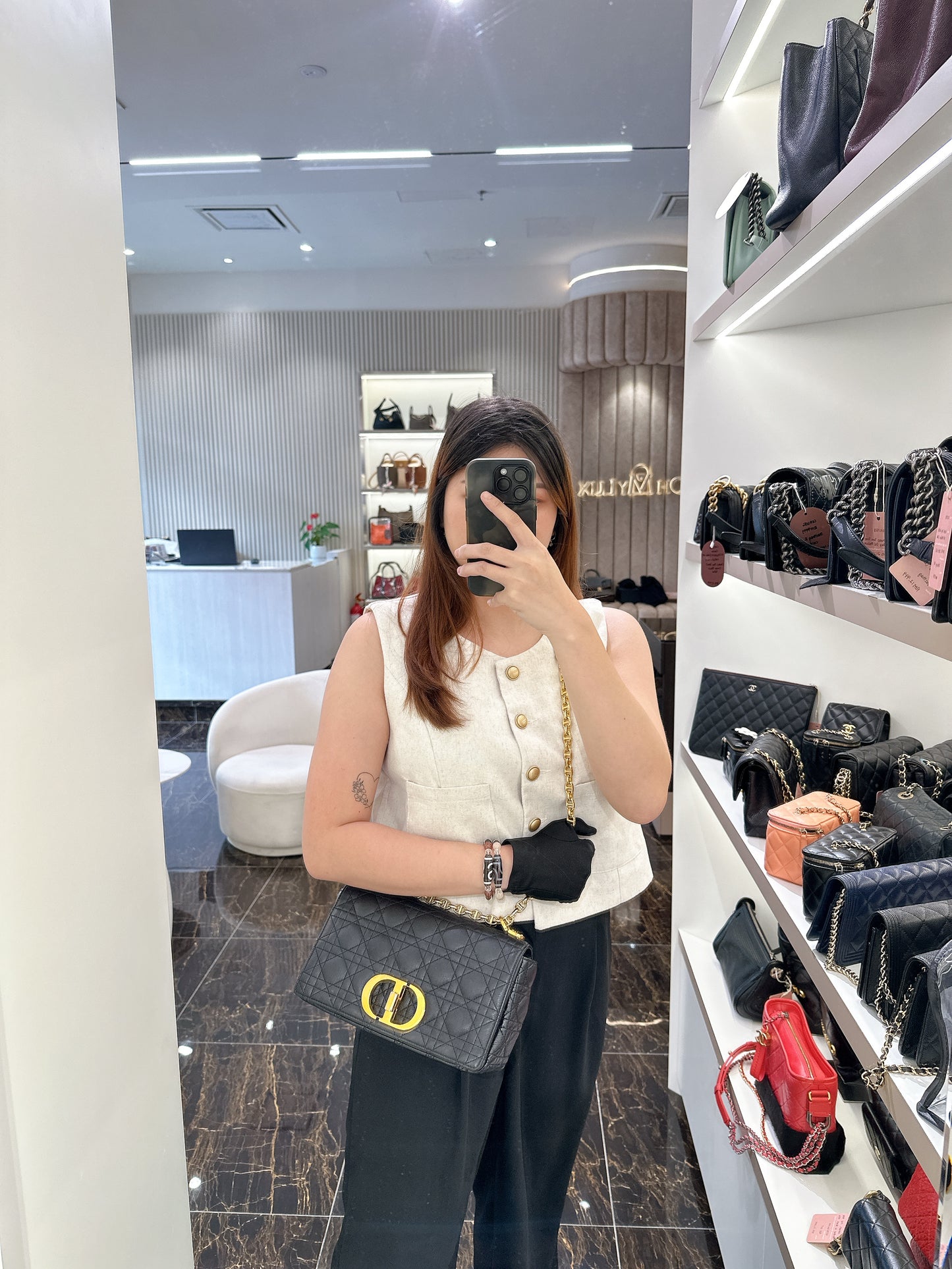 Dior Medium Caro Bag in Black GHW