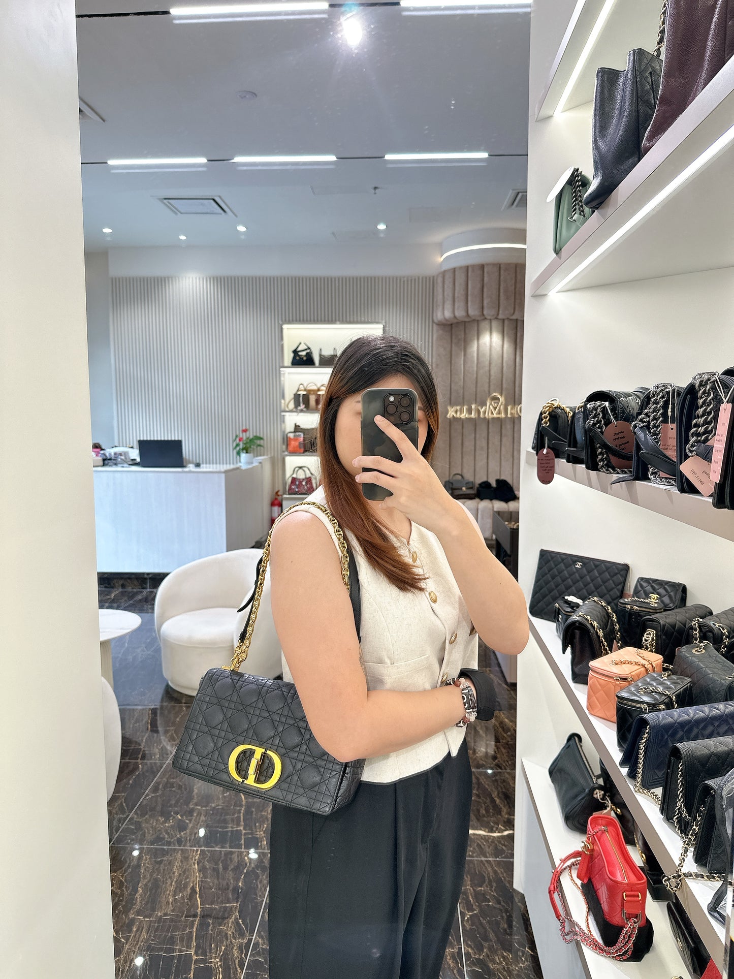 Dior Medium Caro Bag in Black GHW