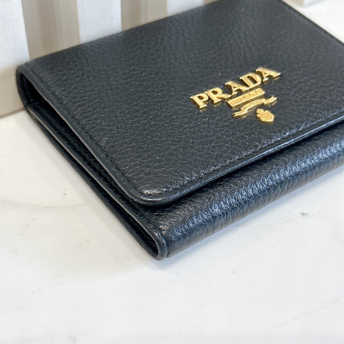 Prada Tri Fold Black Wallet in Calfskin