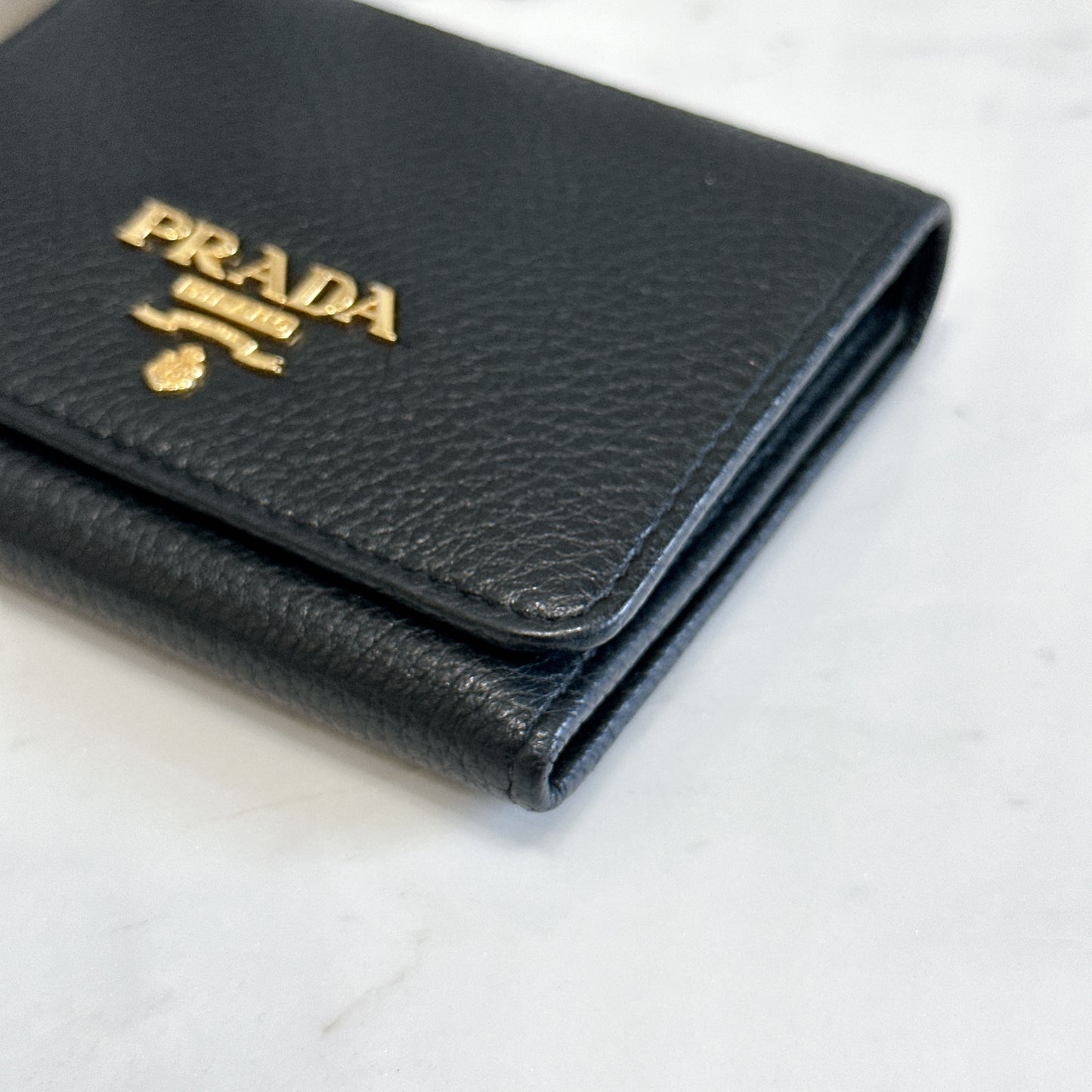 Prada Tri Fold Black Wallet in Calfskin