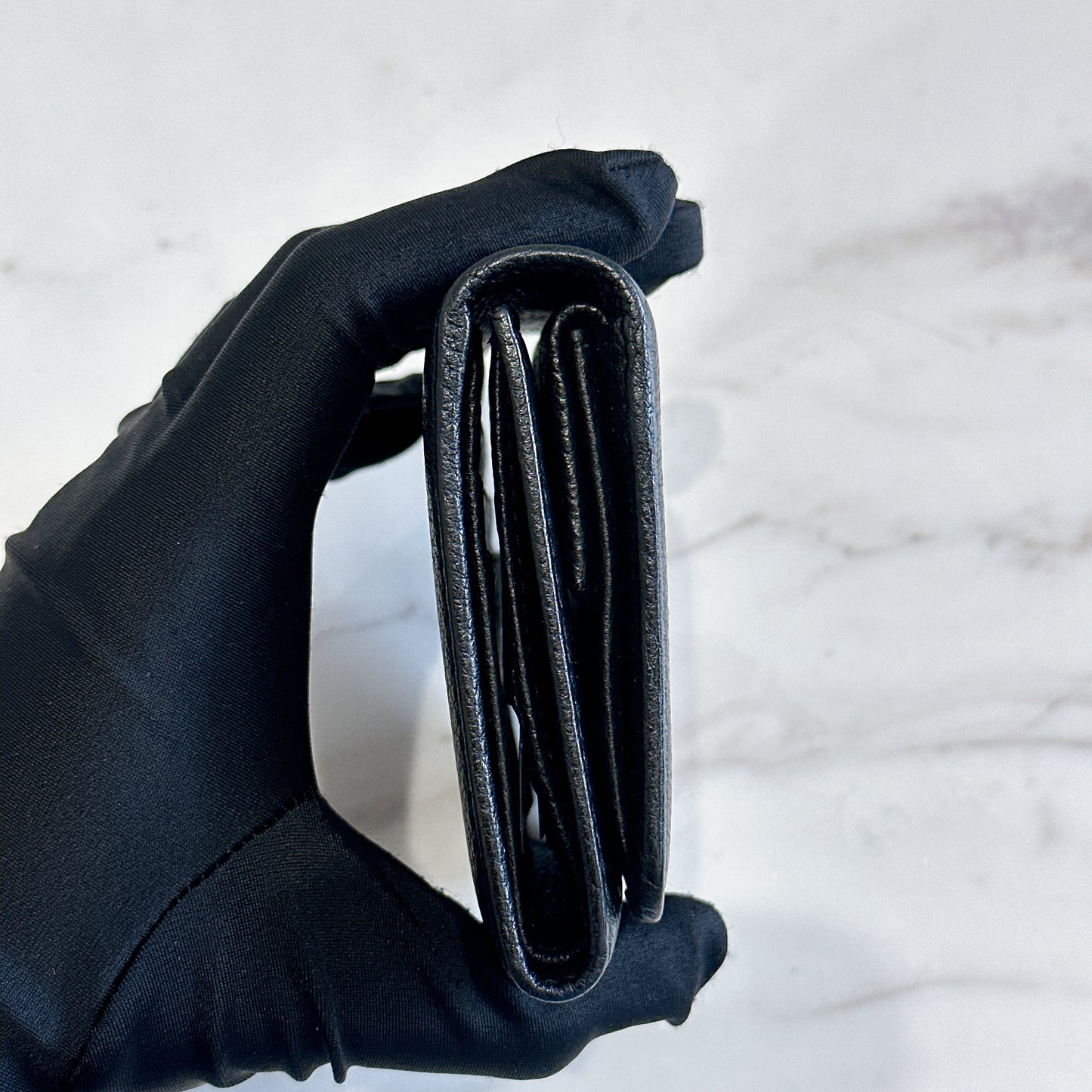Prada Tri Fold Black Wallet in Calfskin