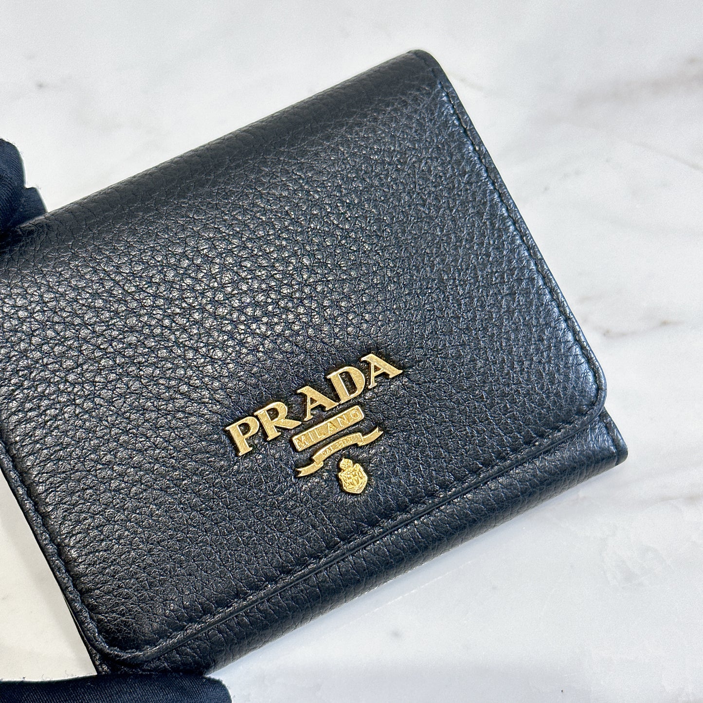 Prada Tri Fold Black Wallet in Calfskin