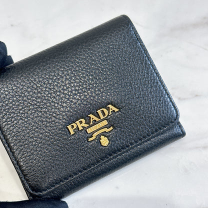 Prada Tri Fold Black Wallet in Calfskin