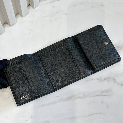 Prada Tri Fold Black Wallet in Calfskin