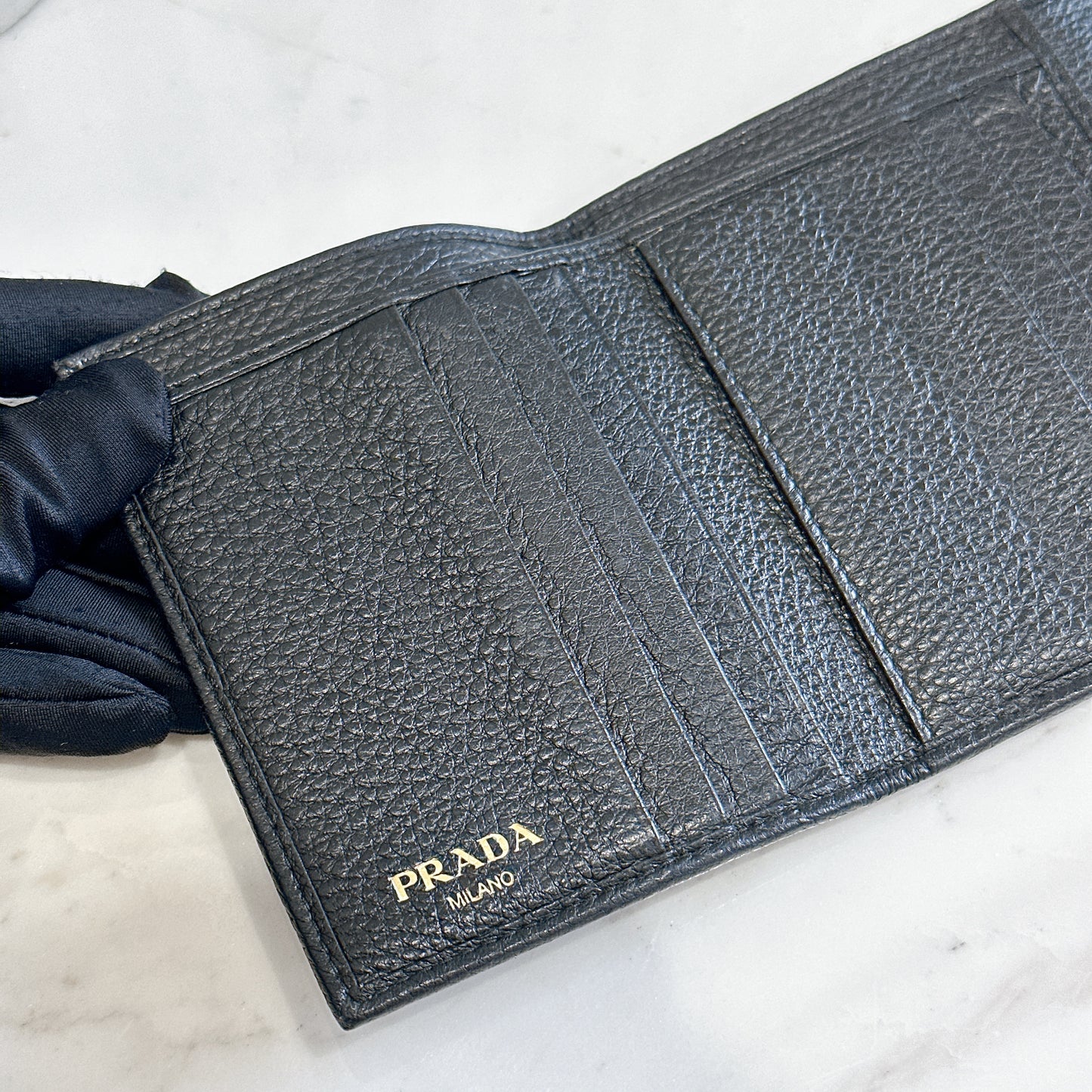 Prada Tri Fold Black Wallet in Calfskin