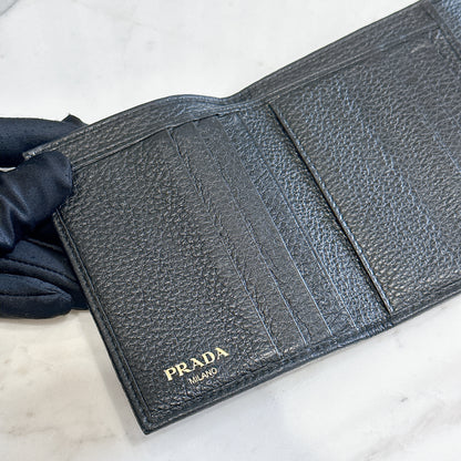 Prada Tri Fold Black Wallet in Calfskin