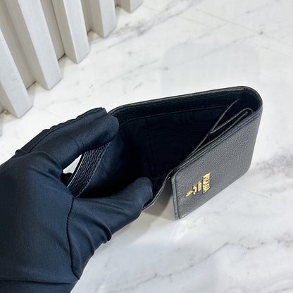 Prada Tri Fold Black Wallet in Calfskin