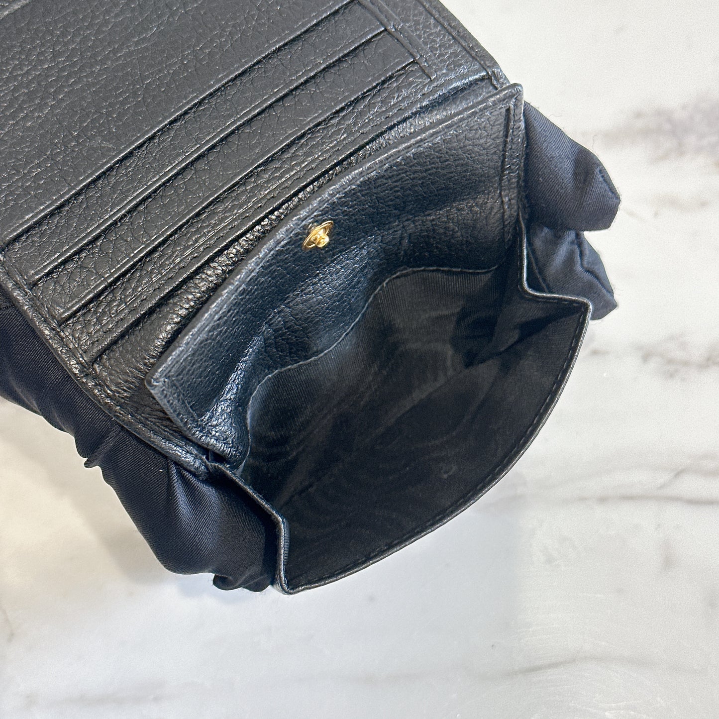Prada Tri Fold Black Wallet in Calfskin