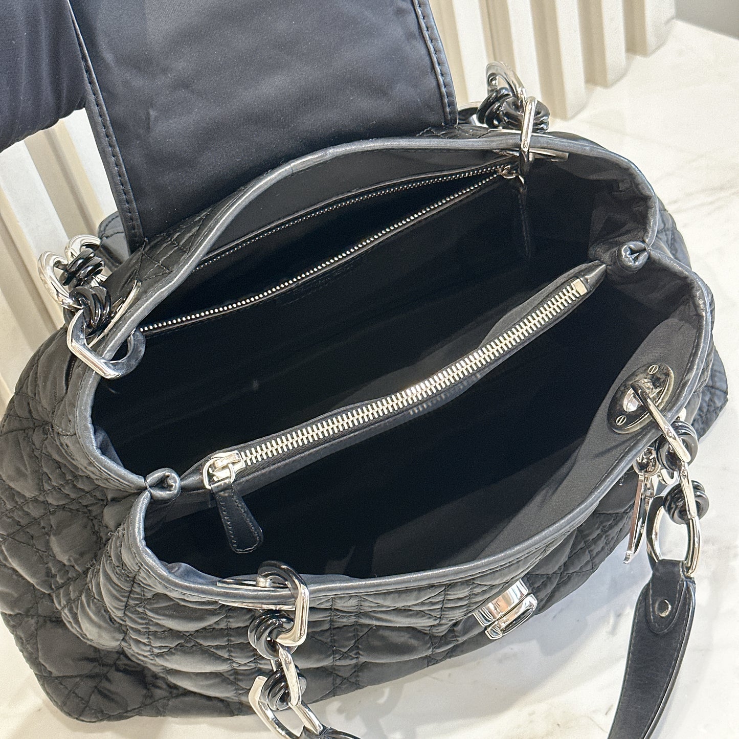 Dior Black Nylon Cannage Tote