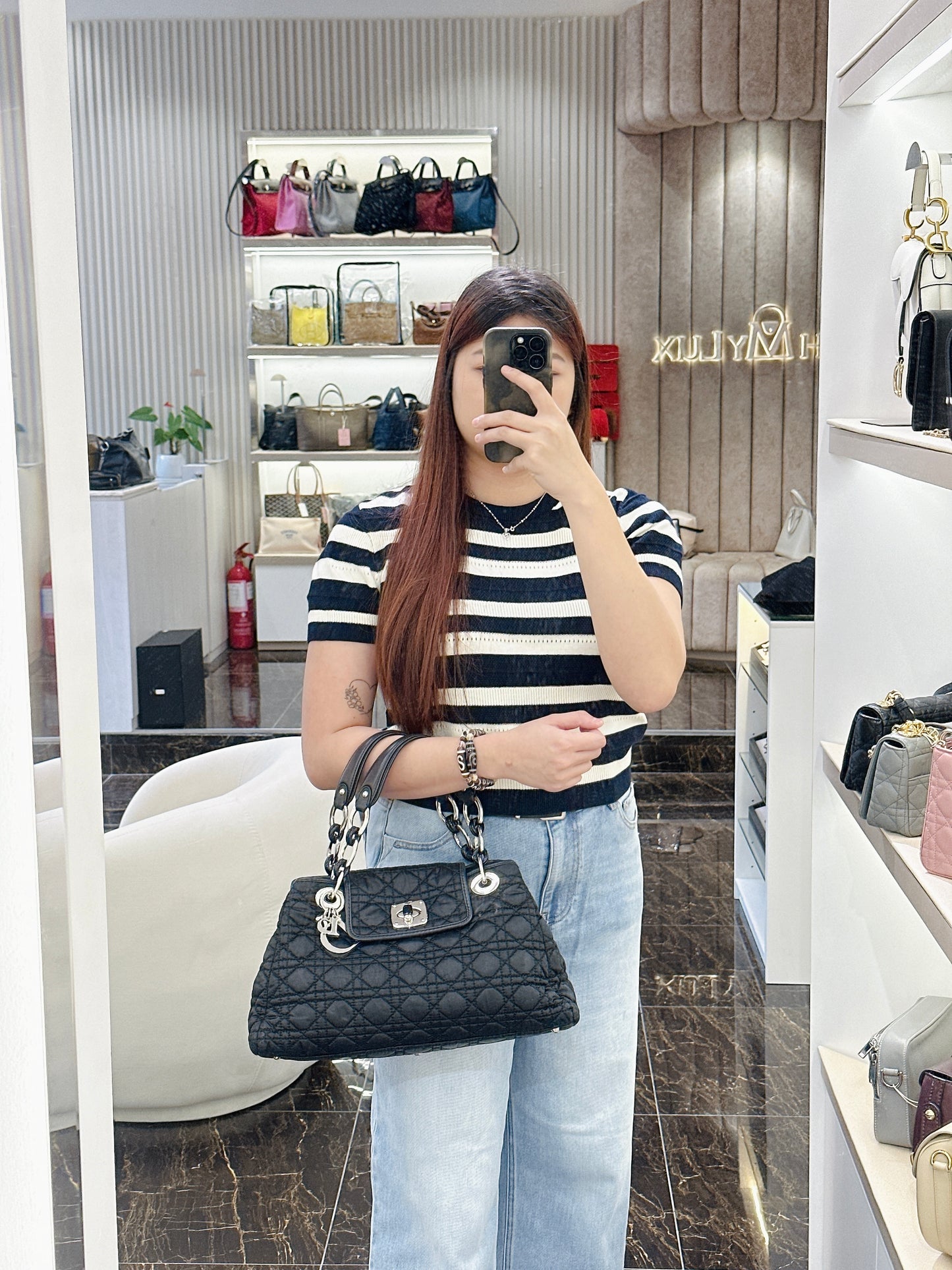 Dior Black Nylon Cannage Tote