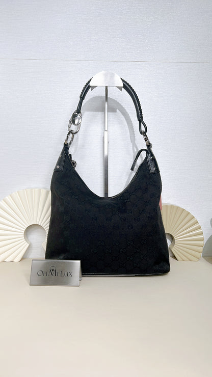 Gucci GG Canvas Black Hobo in Pig Leather
