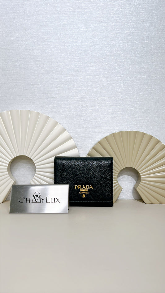 Prada Tri Fold Black Wallet in Calfskin