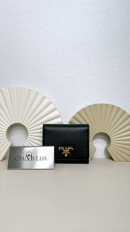 Prada Tri Fold Black Wallet in Calfskin