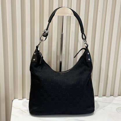 Gucci GG Canvas Black Hobo in Pig Leather